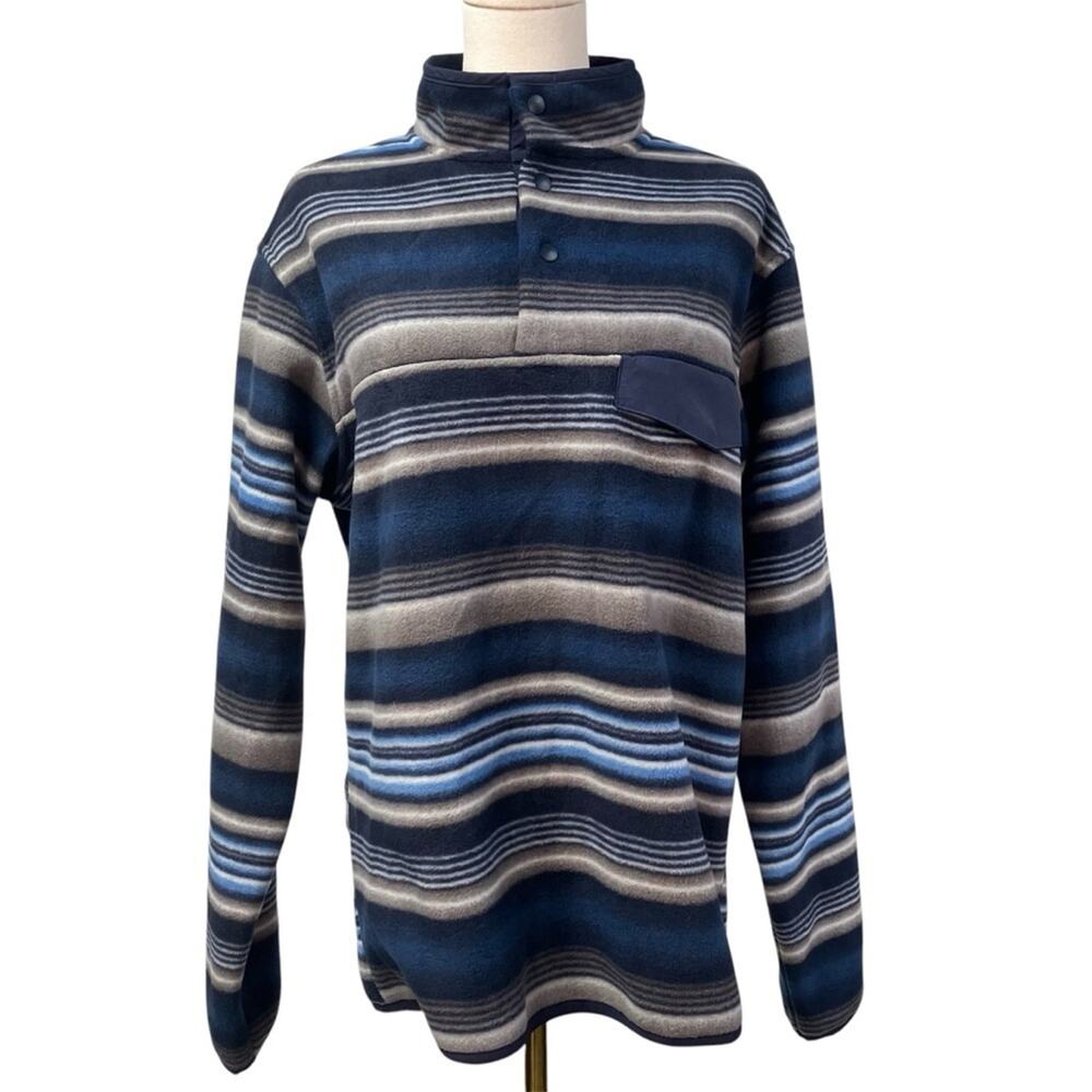 Southern Grit Tundra Fleece‎ Pullover Snap Striped Blue Grey Southwestern Womens